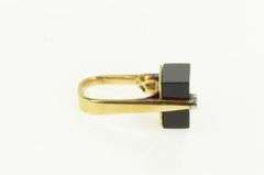 14K Yellow Gold Black Onyx Cube Diamond 1960's Geometric Ring