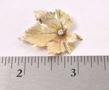 Beautiful Leaf Pin With Diamond In 14K Yellow Gold