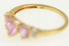 10K Yellow Gold Three Stone Pink Topaz Heart Diamond Accent Ring