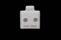 10k Yellow Gold Round White CZ Stud Flower Earrings