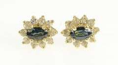 14K Yellow Gold Oval Sapphire Diamond Halo Vintage Stud Earrings