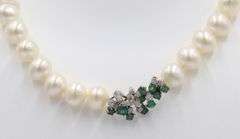 Pearl Necklace with Sterling Silver and Green Cubic Zirconia Clasp