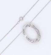 Sparkling White Gold Baguette and Round Diamond oval Pendant on Chain