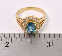 Vermeil Blue Topaz And CZ Ring In Sterling Silver