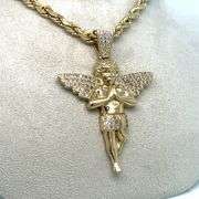14K YELLOW GOLD ANGEL NECKLACE WITH CUBIC ZIRCONIA STONES