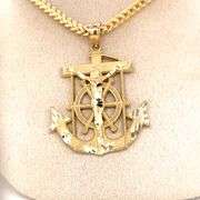 14K YELLOW GOLD ANCHOR SHAPE RELIGION CHARM WITH CHAIN