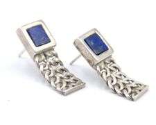 Set of Vintage 925 Sterling Silver Lapis Link Necklace and Matching Bracelet and Earrings