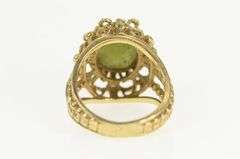 10K Yellow Gold 1960's Oval Nephrite Cabochon Ornate Vintage Ring