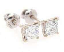 0.89ctw Princess Diamond Solitaire Stud Earrings in 14K