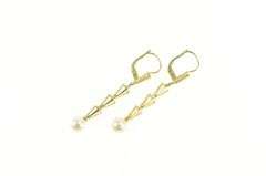 14K Yellow Gold Geometric Tiered Pearl Dangle Drop Earrings