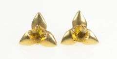 14K Yellow Gold Vintage Citrine Leaf Floral Cluster Stud Earrings