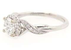 Gabriel & Co.GIA Certified  0.97ctw Round Diamond Halo Milgrain Engagement Ring in 14K