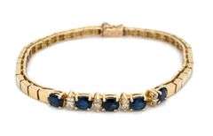 14K YELLOW GOLD VIBTAGE BRACELET WITH DIAMONDS AND SAPPHIRES
