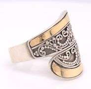 Vintage 925 Sterling Silver Bypass Ring with Yellow Gold accent