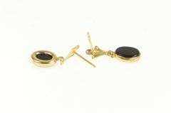 14K Yellow Gold Oval Black Onyx Retro Vintage Dangle Earrings