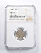 MS64 1866 Nickel Three-Cent Piece NGC