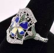 Enamel Flower With CZ Ring In Sterling Silver