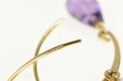 14K Yellow Gold Amethyst Faceted Drop Dangle Hook Vintage Earrings