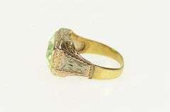 10K Yellow Gold Art Deco Lime Quartz Ornate Vintage Squared Ring