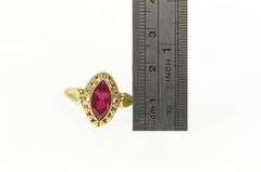 14K Yellow Gold Marquise Syn. Ruby Ornate Filigree Cocktail Ring