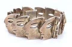 Vintage Sterling Silver Signed Face Link Bracelet