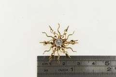 14K Yellow Gold Victorian Sun Swirl Flower CZ Statement Pin/Brooch