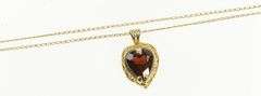 14K Yellow Gold Heart Garnet Love Valentine Romantic Chain Necklace