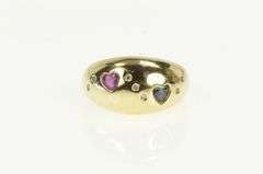 14K Yellow Gold Ruby Sapphire Heart Diamond Domed Statement Ring