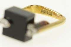 14K Yellow Gold Black Onyx Cube Diamond 1960's Geometric Ring