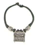 Sterling Silver Elaborate Floral Bird Tibetan Medallion Rope Necklace