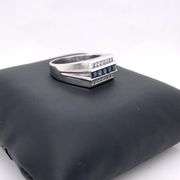 14K WHITE GOLD SIGNET RING WITH DIAMONDS AND SAPPHIRES