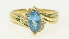 14K Yellow Gold Marquise Blue Topaz Diamond Cluster Accent Ring