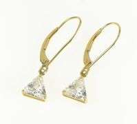 14K Yellow Gold Trillion Solitaire Dangle Vintage Statement Earrings