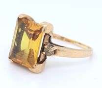 Vintage 10KT Emerald Cut Yellow Sapphire Ring