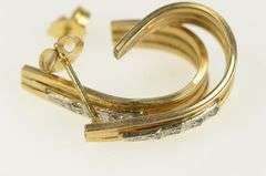 14K Yellow Gold Ornate Diamond Oval Semi Hoop Vintage Earrings