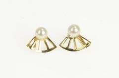 14K Yellow Gold Retro Pearl Wavy Accent Fashion Stud Earrings