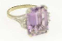 14K White Gold Emerald Cut Amethyst Diamond Accent Cocktail Ring
