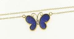 14K Yellow Gold Lapis Lazuli Carved Butterfly Change Symbol Necklace