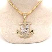 14K YELLOW AND WHITE GOLD ANCHOR & EAGLE CHARM WITH CHAIN
