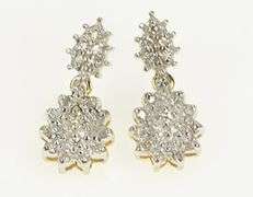 14K Yellow Gold Diamond Tear Drop Pear Cluster Vintage Earrings