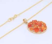 Handsome Yellow Gold Mexican Fire Opal and Diamond Pendant on Chain