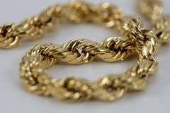 10k Yellow Gold Hollow Diamond-Cut Rope Link Chain 5.7mm Bracelet 8"