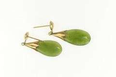 14K Yellow Gold Vintage Nephrite Drop Dangle Statement Earrings