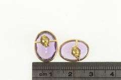 14K Yellow Gold Victorian Inspired Oval Amethyst Vintage Stud Earrings