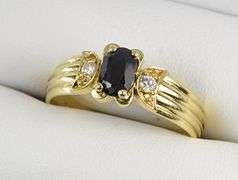 14K Yellow Gold Natural Sapphire Diamond Vintage Statement Ring