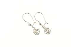 18K White Gold Round CZ Cluster Flower Dangle Statement Earrings