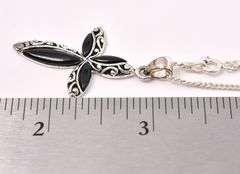 Black Onyx Gem Cross Pendant Necklace In Sterling Silver