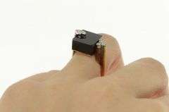 14K Yellow Gold Black Onyx Cube Diamond 1960's Geometric Ring