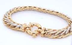 Majestic Two Tone Gold Wheat Chain Bracelet with Jumbo Spring Ring
