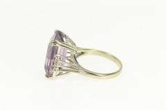 14K White Gold Emerald Cut Amethyst Diamond Accent Cocktail Ring